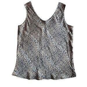 VAN TISSE 90s, Y2K 100% Silk Leopard Print V Neck Tank Top Women's Size Medium